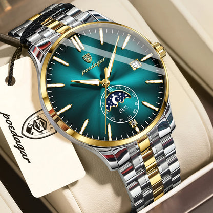 Montre homme de luxe POEDAGAR, style décontracté, en acier inoxydable, à quartz, étanche, lumineuse, avec date, élégante.