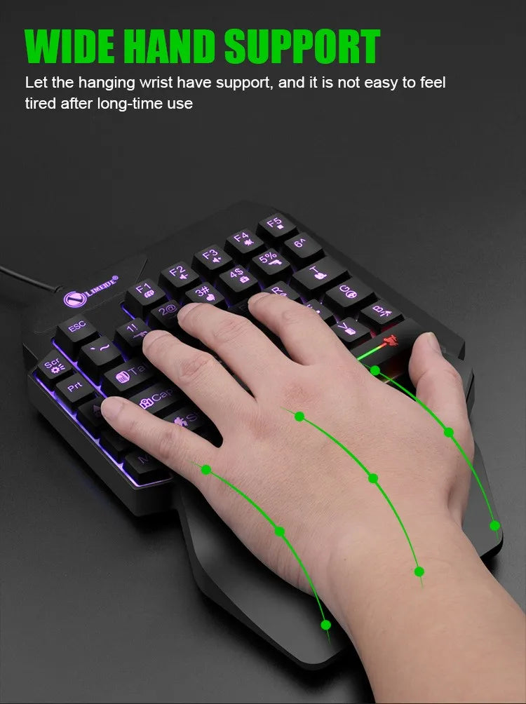 Mini teclado gaming de uma só mão com 35 teclas, USB, ultrafino, com fios e retroiluminado, para portátil, PC de secretária e smartphone