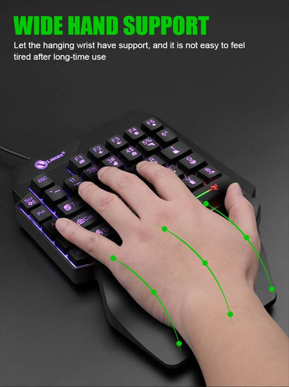 Mini teclado gaming de uma só mão com 35 teclas, USB, ultrafino, com fios e retroiluminado, para portátil, PC de secretária e smartphone