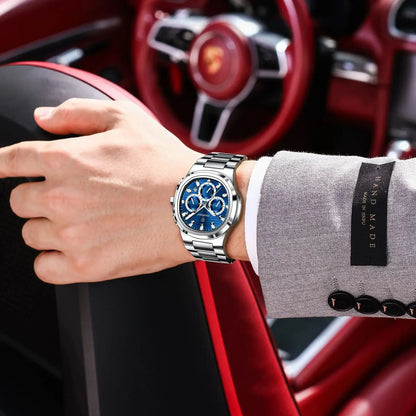 POEDAGAR Business Man Wristwatch Date Chronograph Waterproof Luminous Luxury Men Watch Stainless Steel Quartz Men's Watches Male