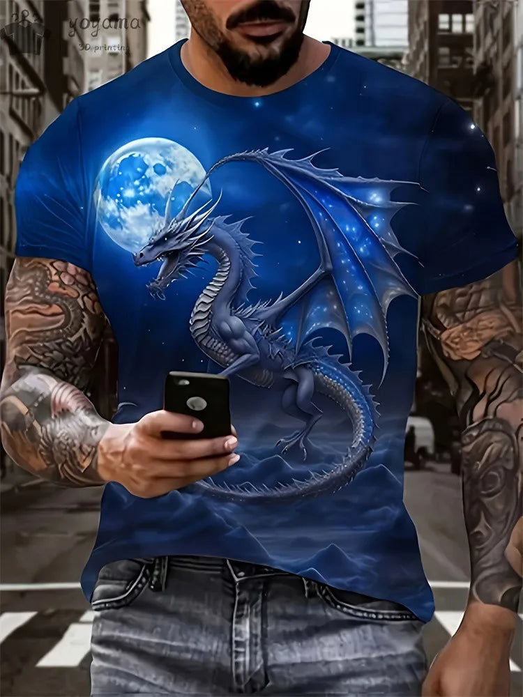 Animal Dragon 3D Print Sport Rychleschnoucí Prodyšné Pánské Tričko Outdoor Street Harajuku Běh Fitness Krátký rukáv Oblečení Top Léto