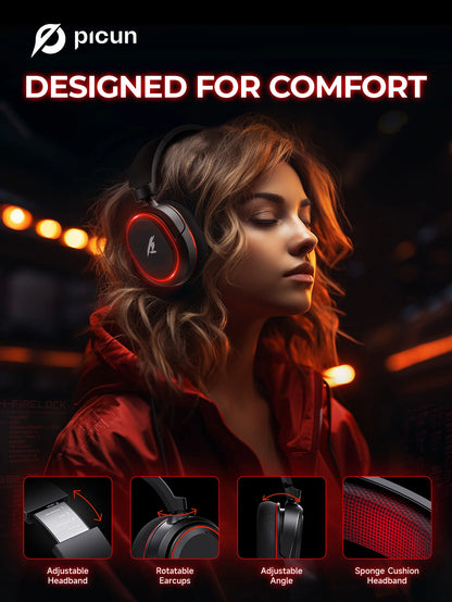 Picun G2 kabelloses Gaming-Headset Bluetooth 5.3 – 7.1-Surround-Sound, ENC-Mikrofon, 100H Akku, Low-Latency-Kopfhörer für PC, PS5, PS4, Switch & Mobile