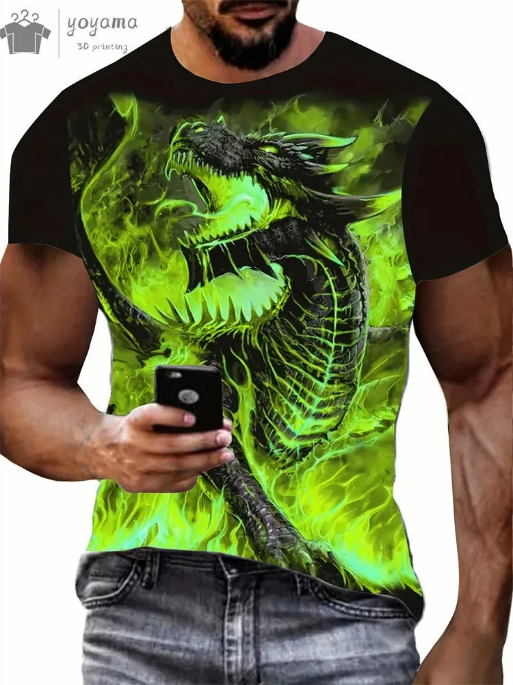 Animal Dragon 3D Print Sport Rychleschnoucí Prodyšné Pánské Tričko Outdoor Street Harajuku Běh Fitness Krátký rukáv Oblečení Top Léto