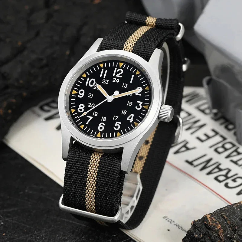 Militado ML05 38mm Military Watch Miyota 2035 Movement Domed Sapphire Crystal C3 Green Luminous 10Bar Waterproof Vintage Watches