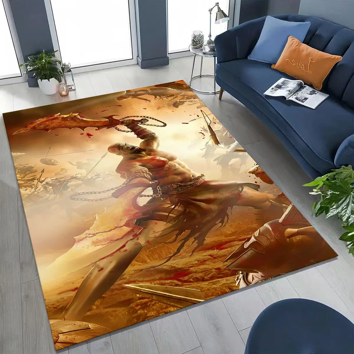 Classics God of War Kratos 3A Game Gamer Rug for Bedroom Living Room Sofa Home Doormat Decor, Large Kids Play Non-slip Floor Mat