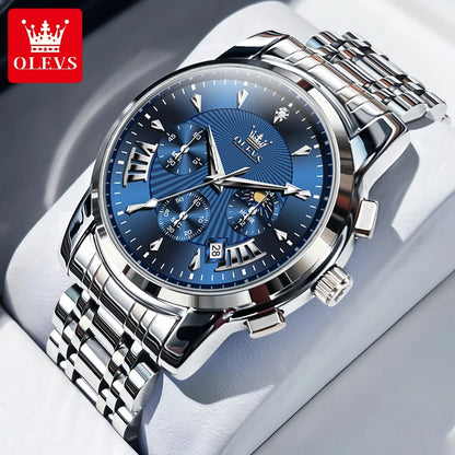 OLEVS – Modische rote Herrenuhr, luxuriöse Sportuhr, wasserdicht, Edelstahl-Chronograph, Quarz-Uhr, Herrenuhr (Relogio Masculino)