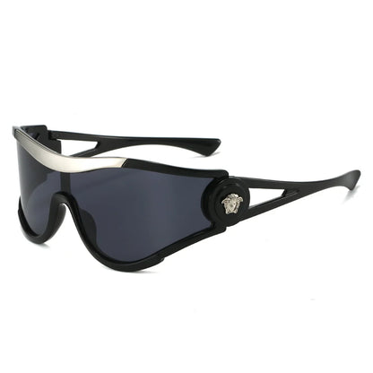 Oversized One-Piece Windproof Mask Sunglasses Women 2026 Luxury Fashion Vintage Steampunk Polygon Shield Wrap Around Sun Glasses
