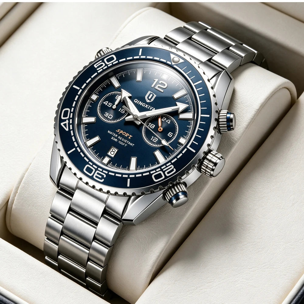 Reloj de pulsera de lujo para hombre de la marca QINGXIYA, cronógrafo deportivo resistente al agua con fecha luminosa, reloj de cuarzo informal para hombre