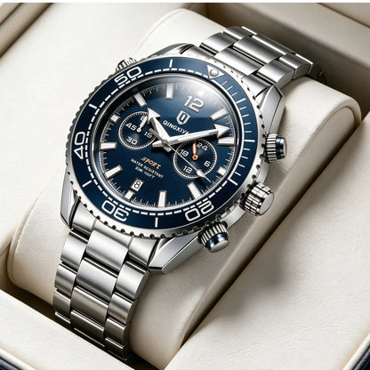 Reloj de pulsera de lujo para hombre de la marca QINGXIYA, cronógrafo deportivo resistente al agua con fecha luminosa, reloj de cuarzo informal para hombre