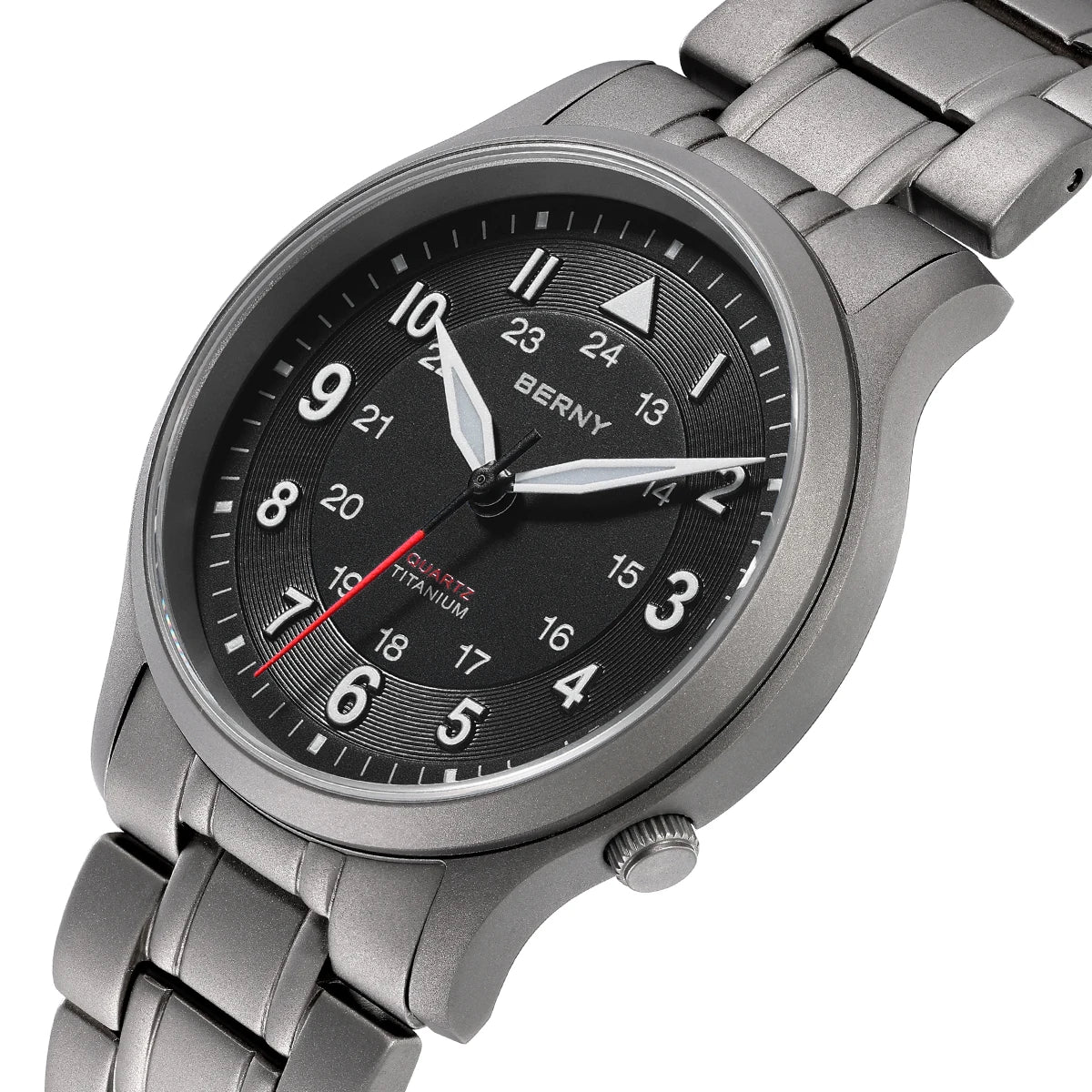 BERNY Titanium Watches for Men Classic Men's Field Watch Easy Read Outdoor Quartz Wristwatch Super Luminous Sapphire 5ATM