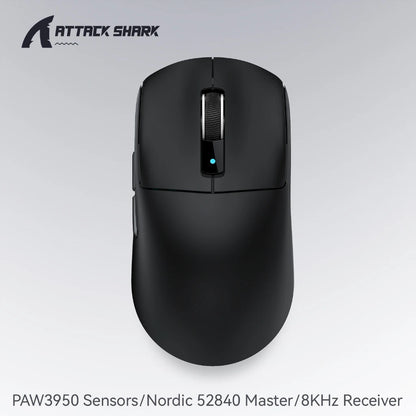 Attack Shark R6 žaidimų pelė, 38g itin lengva, belaidė su PAW3950 8K apklausos dažniu, Nordic 52840, 24000DPI, trijų režimų