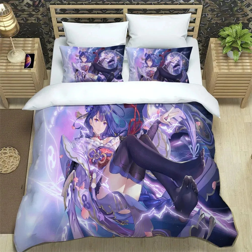 Ensemble de literie Anime Genshin Impact pour garçons et filles, taille Twin et Queen : housse de couette, taie d'oreiller, lit, enfants, adultes, mode, textile d'intérieur