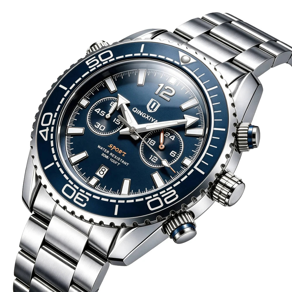 Reloj de pulsera de lujo para hombre de la marca QINGXIYA, cronógrafo deportivo resistente al agua con fecha luminosa, reloj de cuarzo informal para hombre
