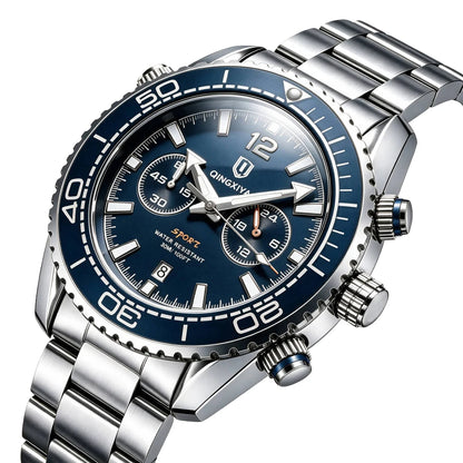 Reloj de pulsera de lujo para hombre de la marca QINGXIYA, cronógrafo deportivo resistente al agua con fecha luminosa, reloj de cuarzo informal para hombre