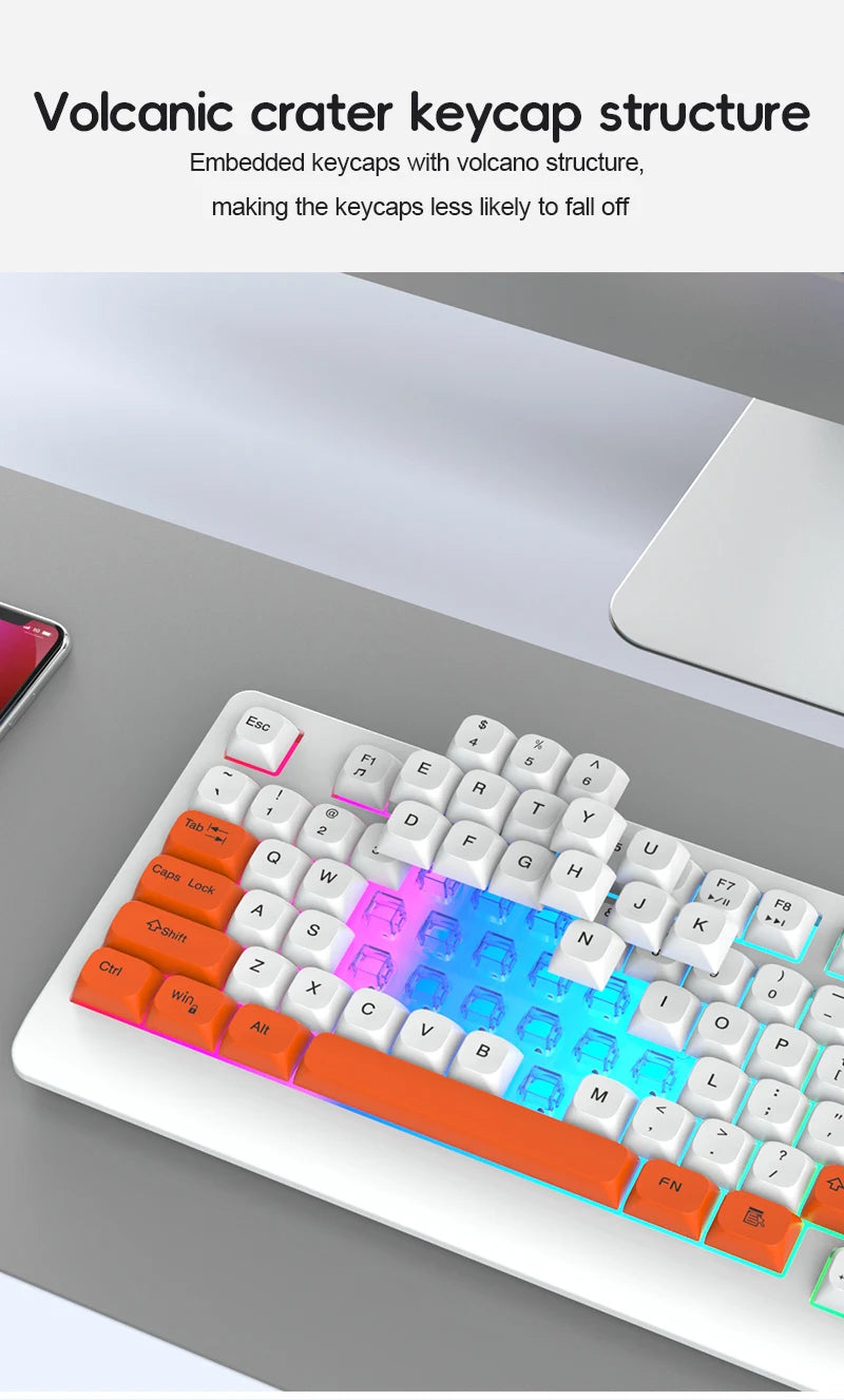 93-Key Minimalist Wired Gaming Keyboard Mixed Color Lighting With Multifunction Knob Mechanical Feeling Keyboard For PC Gamers