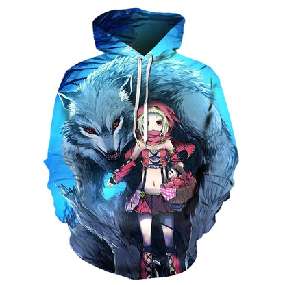 Bluzy z kapturem z nadrukiem 3D wilka, dla mężczyzn i kobiet, modne, casualowe, oversize, pulower w stylu hip-hop Harajuku, streetwearowe hoodie