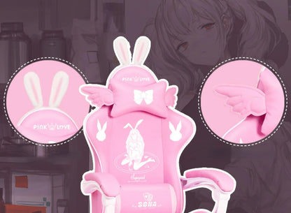 Pink Gaming Chair for Girls with Footrest, Ergonomic Swivel Gaming Chair, Adjustable Office Computer Chair, Cute Cartoon Gamer Chair