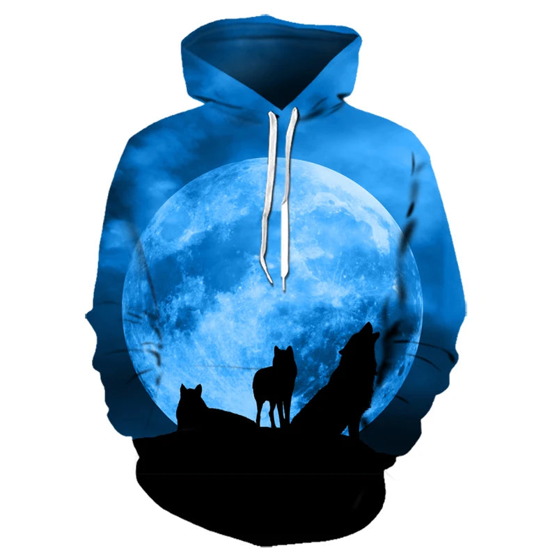Bluzy z kapturem z nadrukiem 3D wilka, dla mężczyzn i kobiet, modne, casualowe, oversize, pulower w stylu hip-hop Harajuku, streetwearowe hoodie