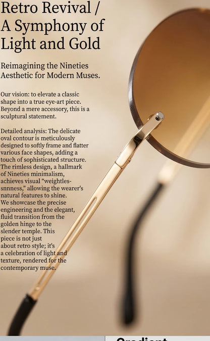 Rimless Oval Sunglasses Women 2026 Luxury Brand Vintage Small Frame Gold Metal Gradient Lens Y2K Punk Streetwear Fashion Eyewear
