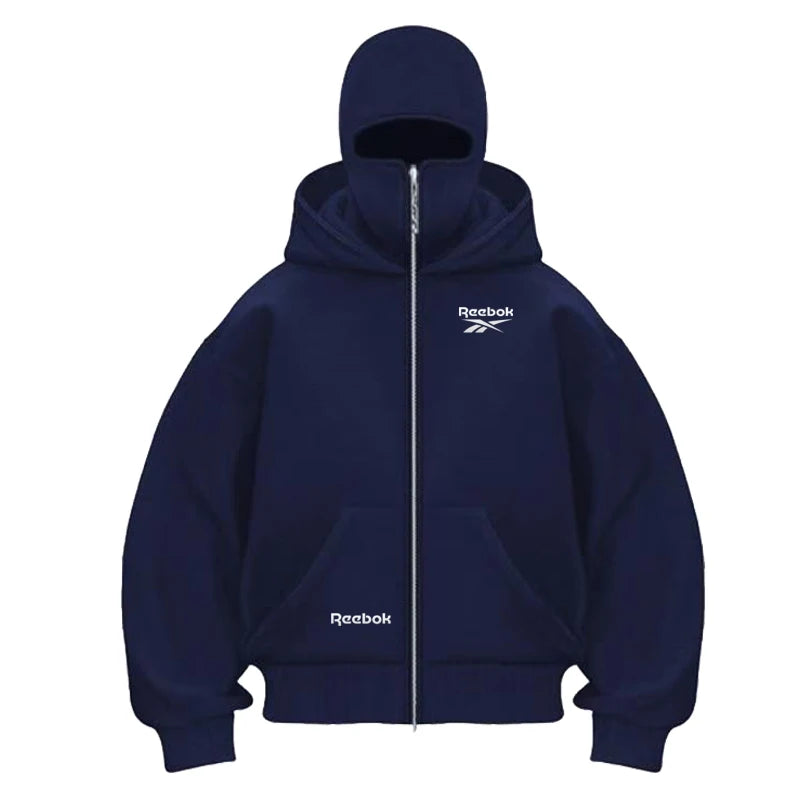 Reebok logo men's new double hood design sweatshirt, gothic style, Harajuku style, new winter warm double hooded sport jacket, m