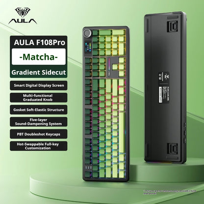 AULA F108 PRO Mechanische Tastatur, individuelles 100-%-Layout, RGB-Hintergrundbeleuchtung, kabellose Bluetooth-Verbindung, HiFi-Switch, Gaming-Tastatur