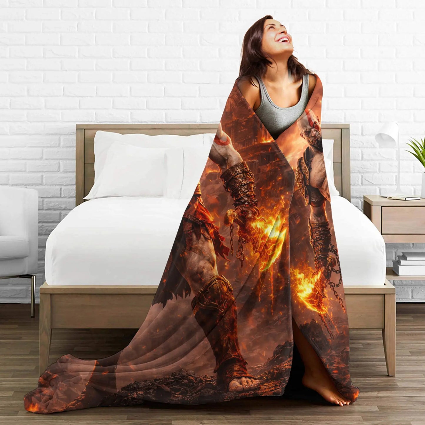 God of War Games Kratos Cartoon Blanket Warm Soft Pattern Plush Throw Blanket For Couch Chair Sofa Bed Bedspread Bed Cover