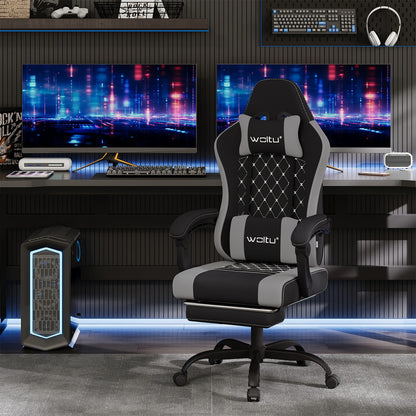 Fotel komputerowy obrotowy WOLTU z funkcją masażu, ergonomiczny fotel biurowy z poduszką i podnóżkiem, gamingowy fotel z regulacją wysokości