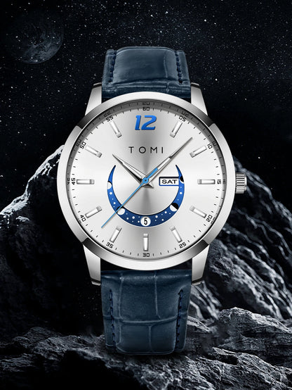 Montre à quartz TOMI, style business et élégant, avec bracelet en cuir, boîtier en alliage et cadran à aiguilles – Design haut de gamme, idée cadeau pour homme