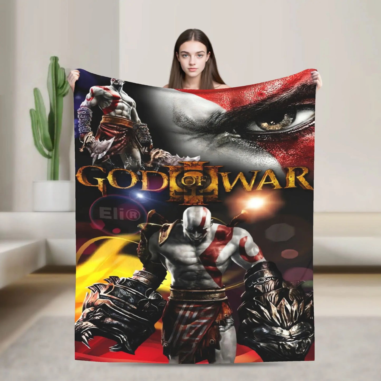God of War Games Kratos Cartoon Blanket Warm Soft Pattern Plush Throw Blanket For Couch Chair Sofa Bed Bedspread Bed Cover
