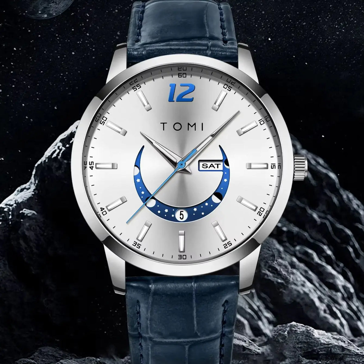 Montre à quartz TOMI, style business et élégant, avec bracelet en cuir, boîtier en alliage et cadran à aiguilles – Design haut de gamme, idée cadeau pour homme