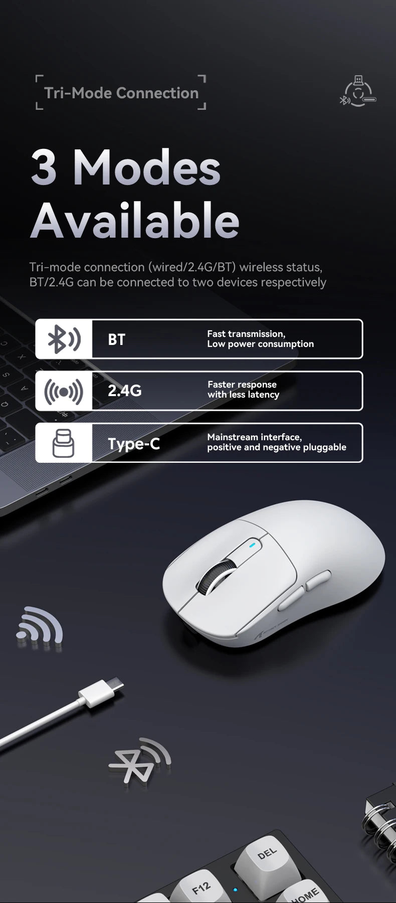 X3 Gaming Mouse Wireless ATTACK SHARK Rot 4K Rückläufe, Bluetooth-Tri-Mode-Verbindung, PAW3395, Makro-Bluetooth-Gaming-Maus