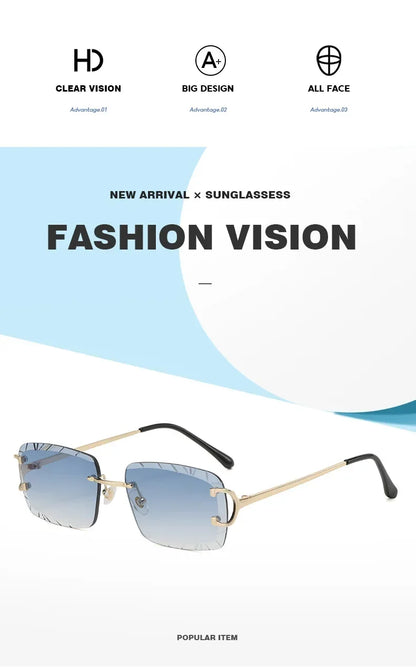 Fashion Square Sunglasses Vintage Women Men Frameless Sun Glasses Rimless Retro Luxury Brand Designer Eyeglasses UV400 Travel