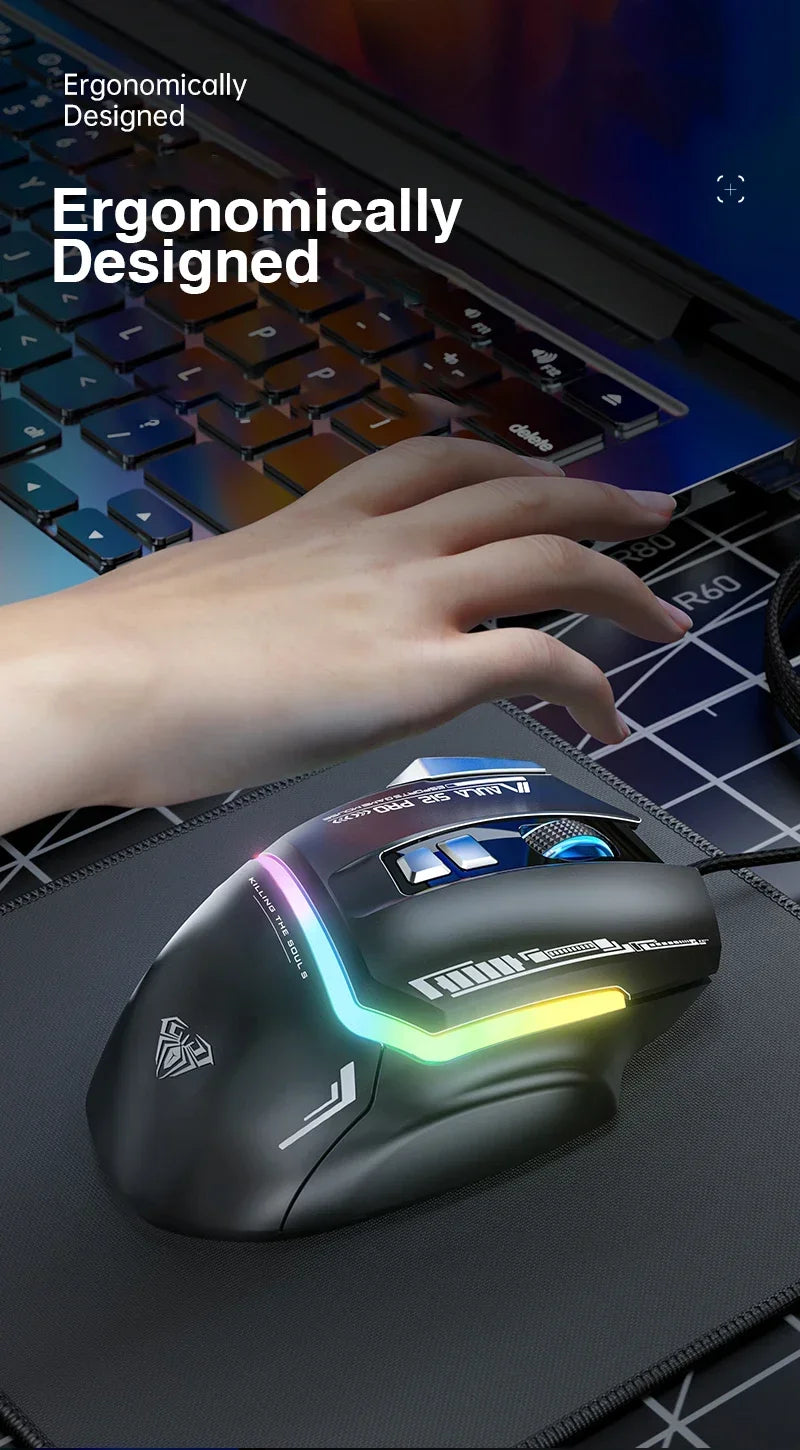 AULA S12Pro kablet mekanisk mus 1000HZ 12800DPI RGB lav latenstid makrodefinitioner esport gamingmus PC-gamer-tilbehør