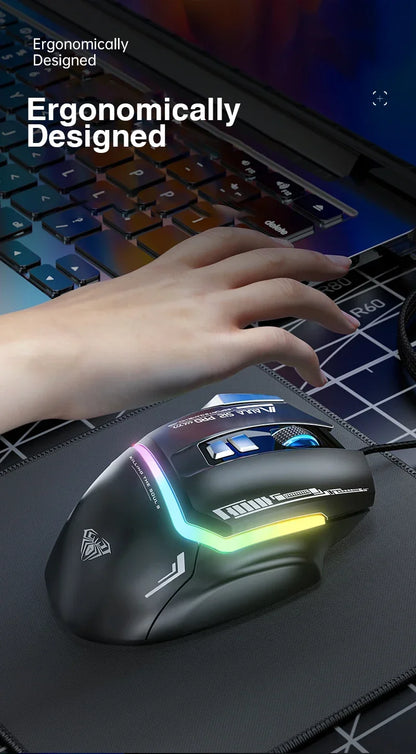 AULA S12Pro kablet mekanisk mus 1000HZ 12800DPI RGB lav latenstid makrodefinitioner esport gamingmus PC-gamer-tilbehør