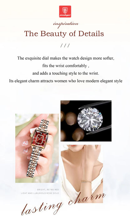 POEDAGAR Luxury Rectangle Watch For Woman Waterproof Calendar Simple Ladies Watch Fashion Stainless Steel Quartz Women's Watches