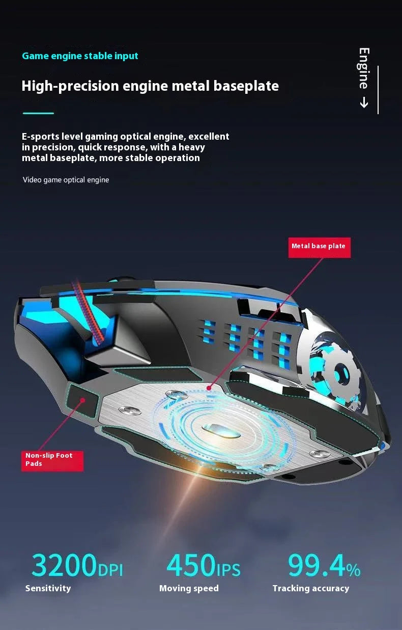 Q13 2.4G Bluetooth Wireless Mouse RGB Backlight DPI Adjustable 6 Keys USB Rechargeable Mechanical E-Sports Mouse for PC Laptop