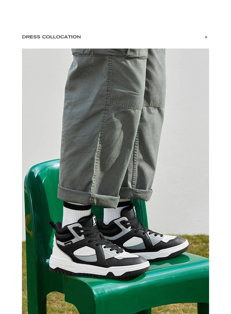 Xtep Skateboarding Shoes Men Wear-Resistant Comfortable Fashion Sport Shoes Shock Absorption High Top Sneakers 877419310024