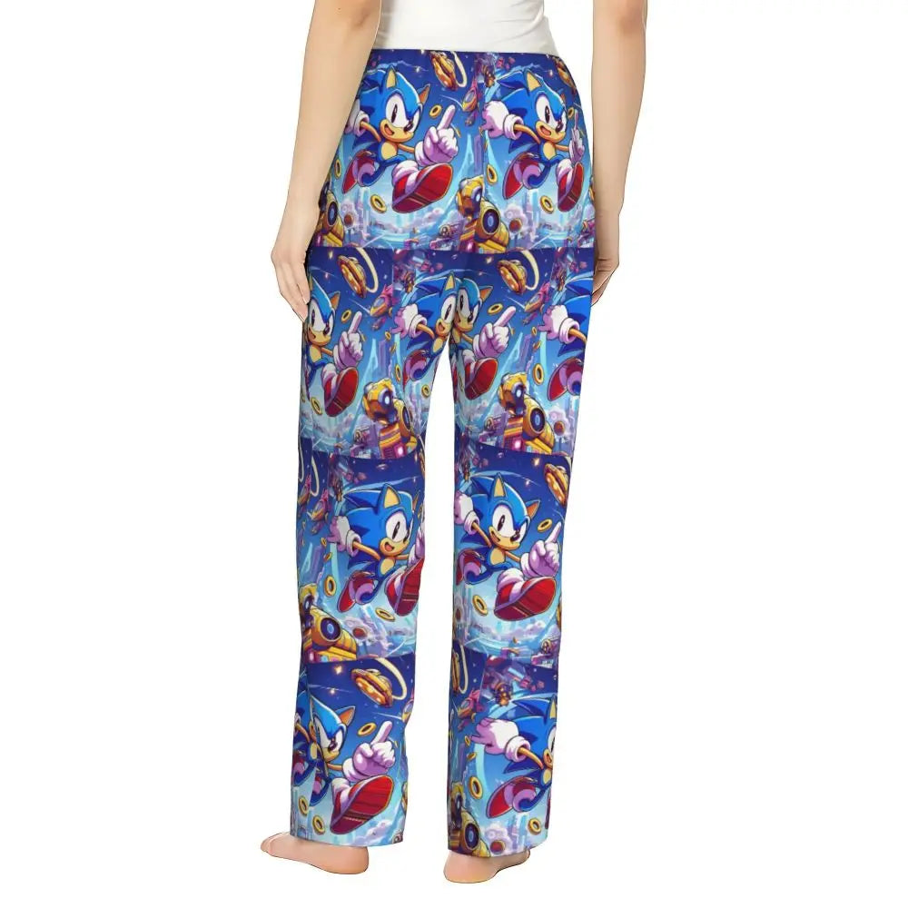 Custom Women Soniced Pajama Pants Printed Hedgehog Game Sleep Sleepwear Bottoms with Pockets