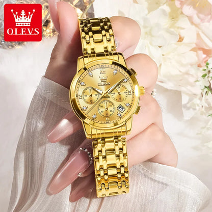 OLEVS 2858 Chronograph Quartz Wristwatches for Woman Fashion Elegant Classic Auto Date Waterproof Stainless Steel Women's Watch