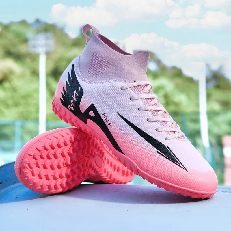 Nouvelles chaussures de football pour hommes, chaussures de soccer de haute qualité, chaussures de futsal, chaussures de sport antidérapantes à cheville haute pour l'extérieur, chaussures de sport ultra-légères antidér