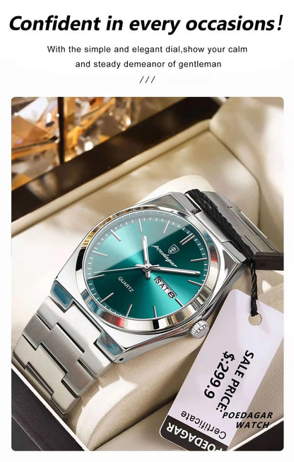 POEDAGAR Luxury Men's Watches Waterproof Luminous Date Week Men Watch Stainless Steel Casual Fashion Quartz Man Wristwatch Reloj