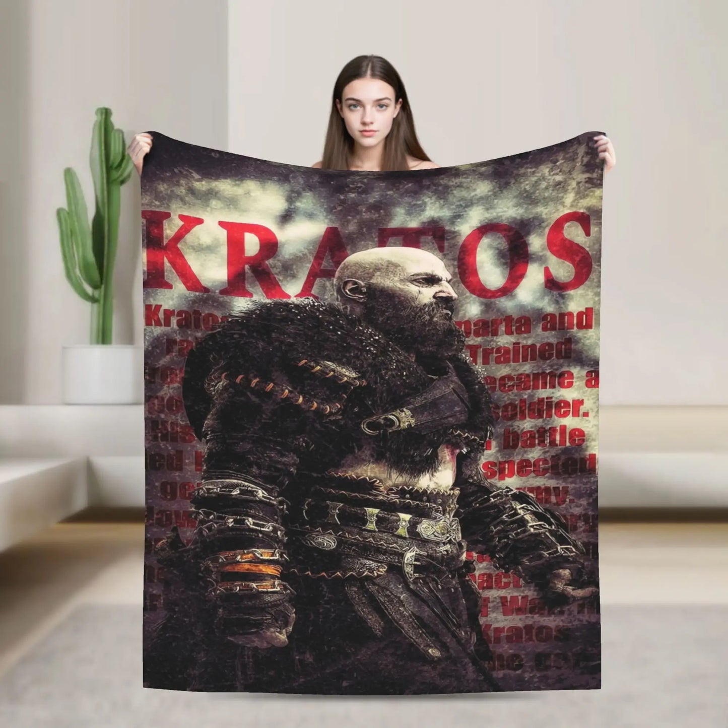God of War Games Kratos Cartoon Blanket Warm Soft Pattern Plush Throw Blanket For Couch Chair Sofa Bed Bedspread Bed Cover