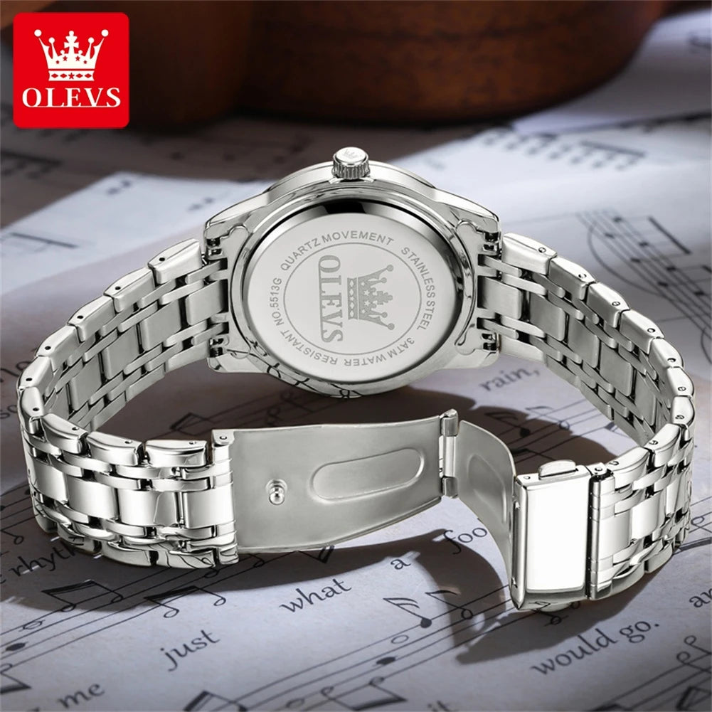 Montre à quartz pour homme OLEVS 5513 – Bracelet en acier, étanche, affichage lumineux, calendrier et jour de la semaine – Montre élégante et luxueuse, modèle original pour homme