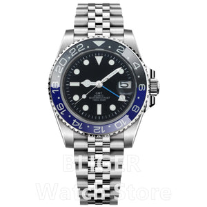 BLIGER 40mm 515 24H GMT Men's Watch Stainless Steel Clasp Luminous Quartz Movement Ceramic Bezel Sapphire Glass 10Bar Waterproof