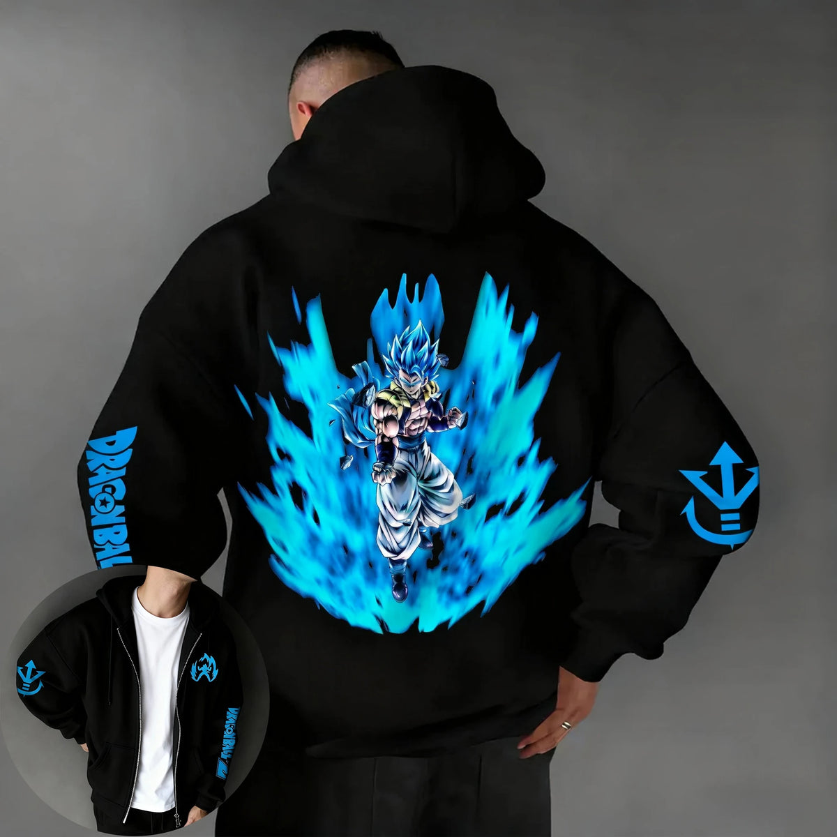 Sudadera con capucha y cremallera versátil de Dragon Ball Anime Y2K para hombre, otoño/invierno, nuevo diseño con estampado de Gogeta, estilo americano informal, holgada, para padres e hijos