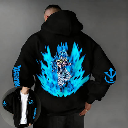 Sudadera con capucha y cremallera versátil de Dragon Ball Anime Y2K para hombre, otoño/invierno, nuevo diseño con estampado de Gogeta, estilo americano informal, holgada, para padres e hijos