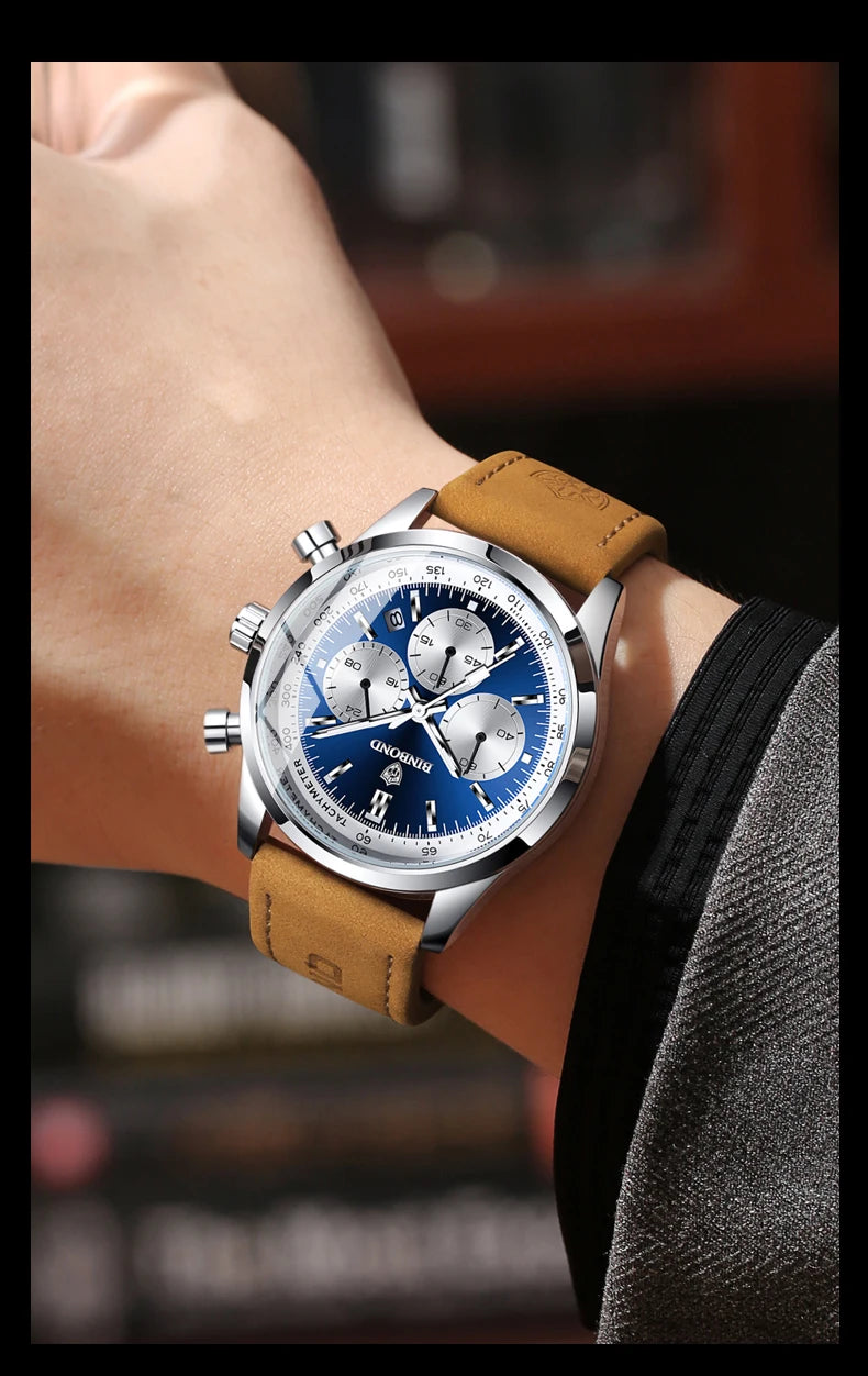 Montre chronographe BINBOND à quartz robuste et précise pour homme, de luxe, avec date automatique, lumineuse et étanche, style décontracté.
