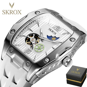SKROX Designer Luxury Moon Phase Toubillon Automatic Movement Mechanical Clock High Quality Waterproof Silicone Men's Watches