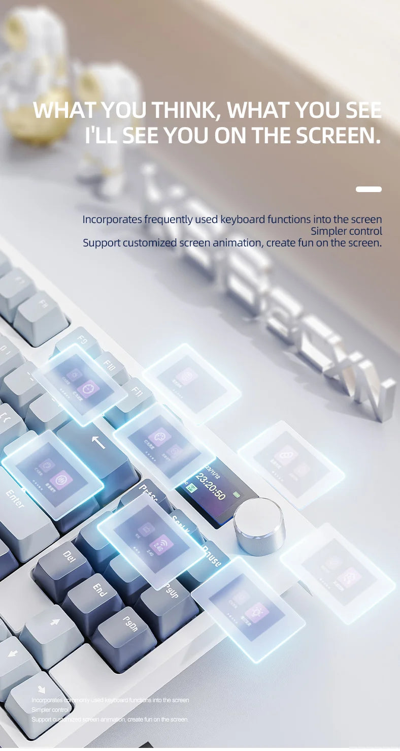 ATTACK SHARK K86 Mechanical Keyboard with Metal Knob,TFT Smart Color Screen,87-key Layout,RGB Lighting,and Three-mode Connection