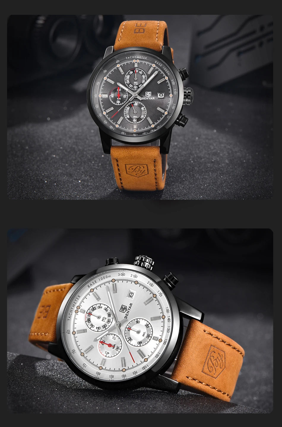 Montre pour homme BENYAR 5102 – Chronographe sportif de luxe à quartz, accessoire de mode d'une grande marque